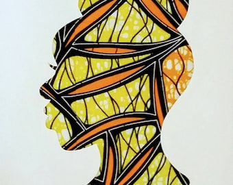 Custom order a paper cut silhouette, available in a variety of African print fabrics - original gift idea for birthdays and anniversaries