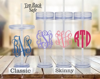 Monogram Tumbler - Monogram Cup - Clear Tumbler - 16 oz Skinny Tumbler - Personalized Monogram Mug - Initials Tumbler - Monogram Travel Mug