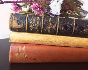 1900s BOOK BUNDLE DECOR - Book Themed Wedding, Vintage Decor, Love, Centerpiece, Old Bookstack, Antique, Rustic, Red, Farmhouse, Shabby Chic