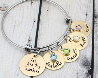 Custom You Are My Sunshine Jewelry - Gold Personalized Name Bracelet for Mom - Mom Bracelet with Kids Names - Personalized Jewelry Mom Gift