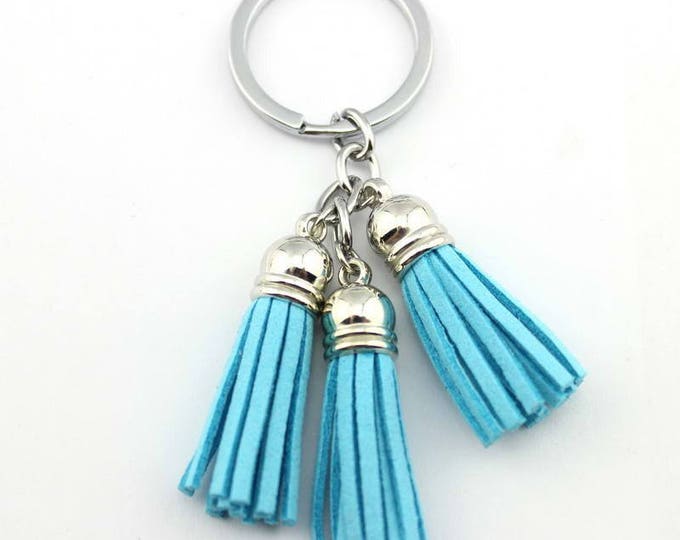 Aqua Blue Tassel keychain, clip on tassel, clip on bag charm, tassel charm with lobster clasp, swivel tassel keychain 3 piece tassel fringe