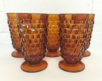 Whitehall Colony Amber Iced Tea Water Glasses Mid-Century Tumblers Vintage Glassware
