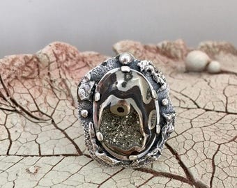 AMMONITE RING, Fossil ring, Size 9,Statement Ring, Handcrafted Ring, Gemstone Ring, Artisan Ring, 925 Sterling Silver