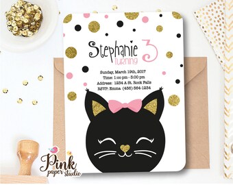 Cat Birthday Invitation • Cat Birthday Party Invitation • Cat birthday Party • (Set of 2 Cards)