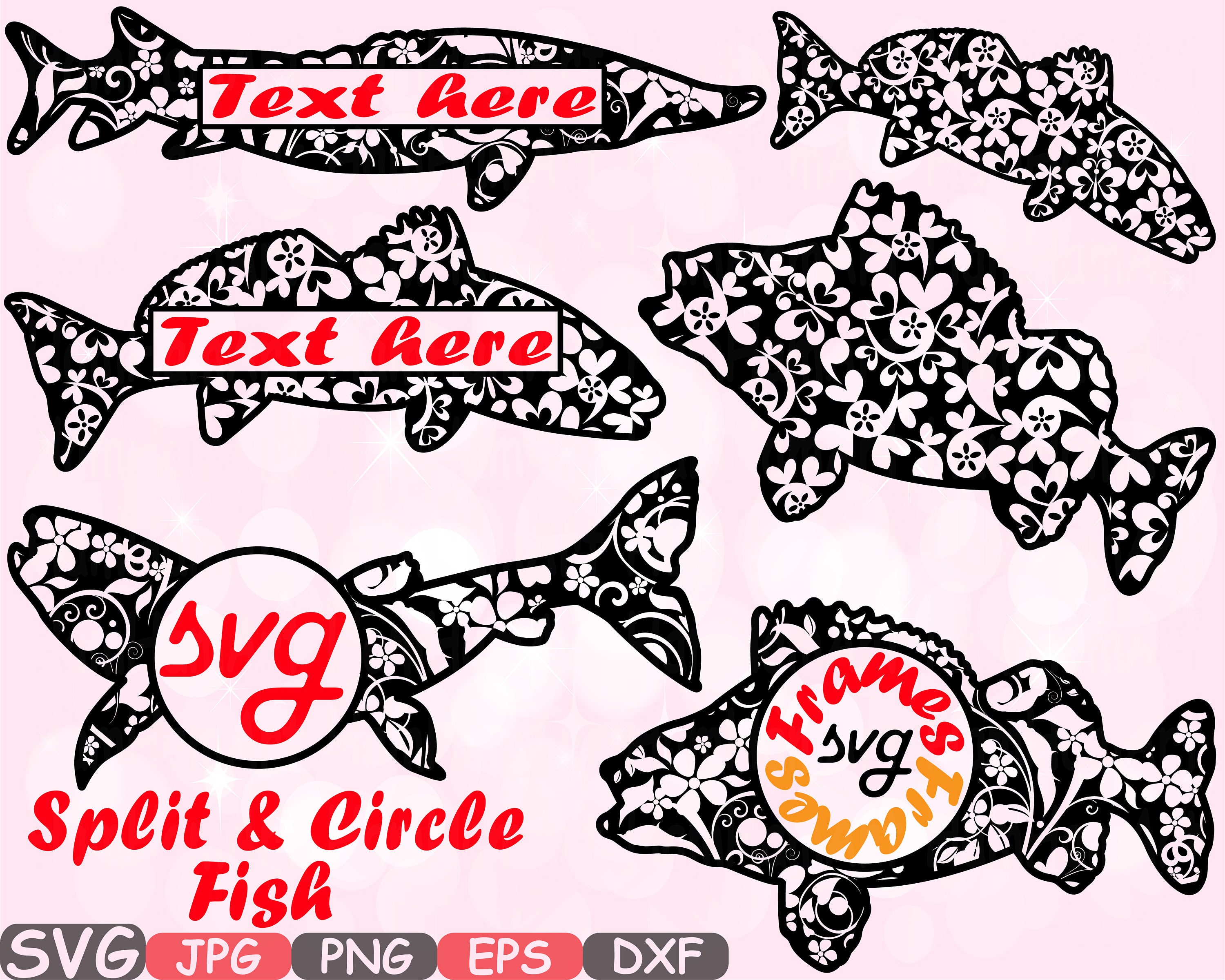 Download Split & Circle Fish Monogram SVG Silhouette Cutting Files