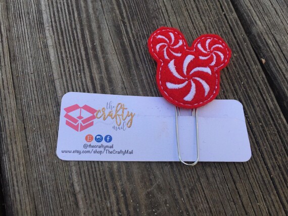 Peppermint swirl Mouse Inspired Mouse Ears Clip/Planner Clip/Bookmark. Christmas planner clip