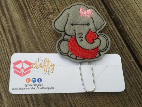 Elephant with heart Clip/Planner Clip/Bookmark. Valentine's planner clips