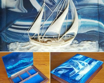Stash Box, Sailboat Box, Storage, Dresser Box, Trinket Box, Treasure Box, Valet, Jewelry Box, Sloop, Yawl, Ketch, Sailing, Nautical Schooner