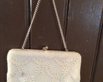 White beaded evening bag