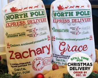 Santa Sack. Personalized, Christmas Stocking, Santa bag, Christmas Bag, Add Your Child's Name - DESIGN 1