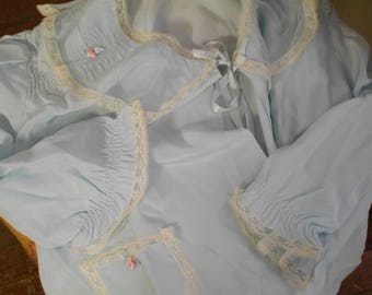 Darling 1950-60's Pale Baby Blue Bed Jacket with Delicate Sheer Lace/Roses - Size Medium - "Nanette"