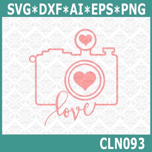 CLN093 Camera Outline Heart Love Photographer Photography SVG
