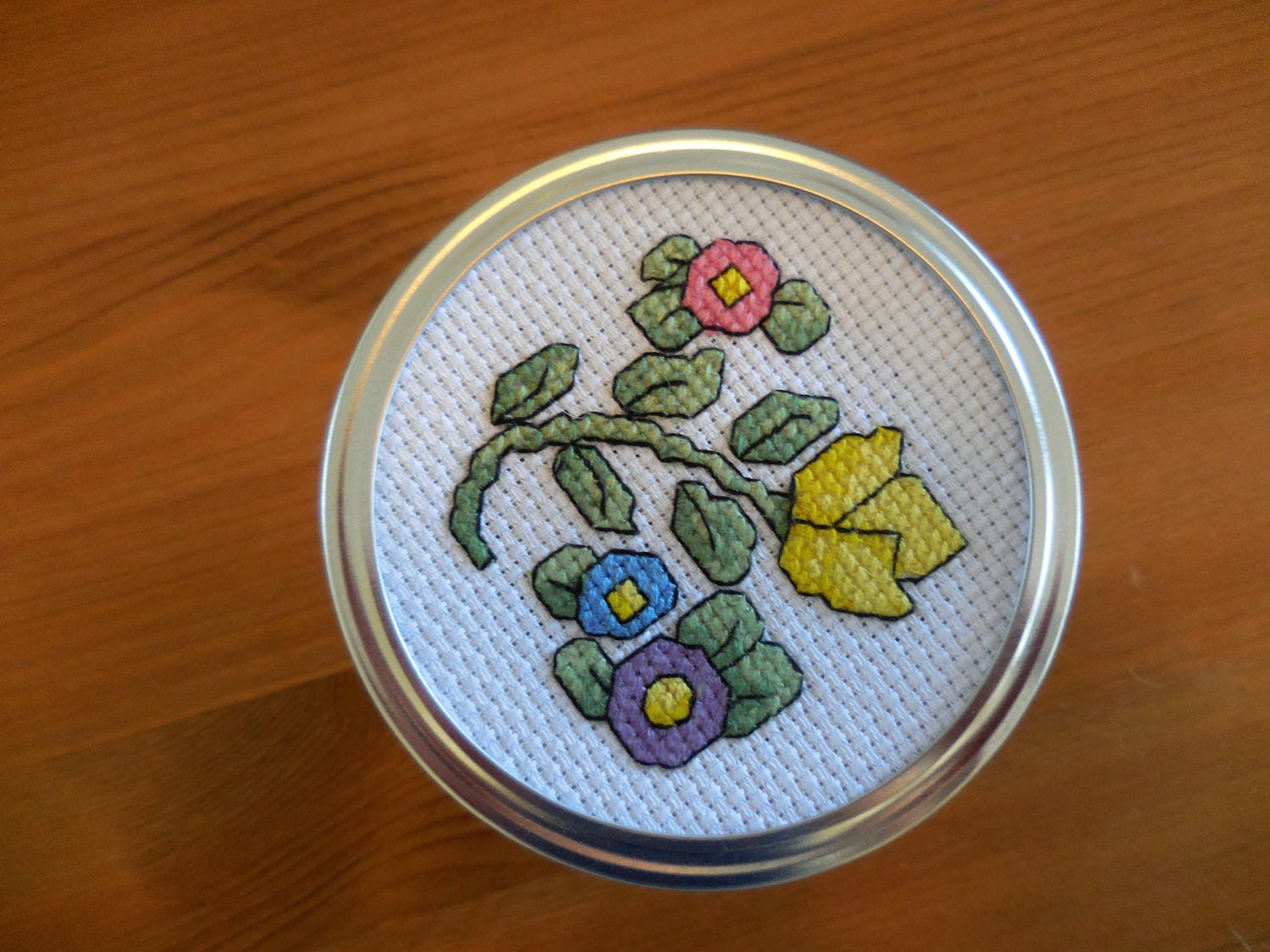 Cross stitch Mason jar Spring Flowers