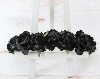 Black flower crown - minimal headpiece - hair garland - black floral hair wreath - wedding hair accessories - garland