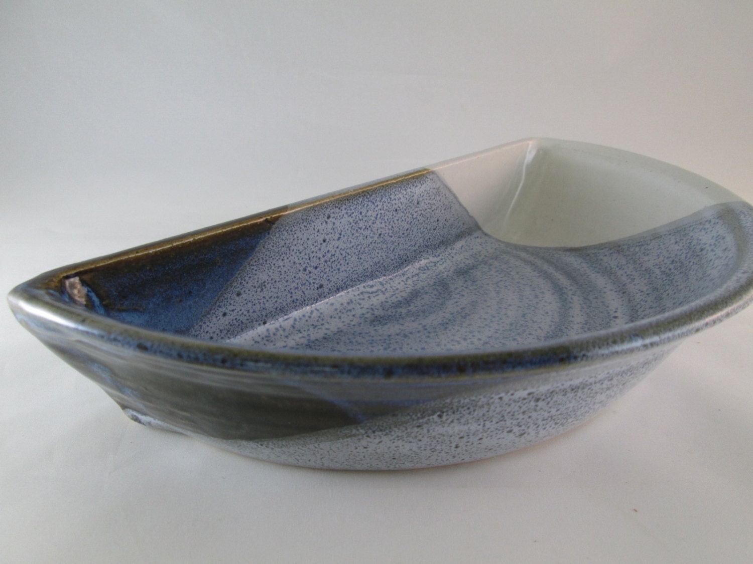 HALF PIE PLATE Handmade Stoneware in Blue / White Glazed
