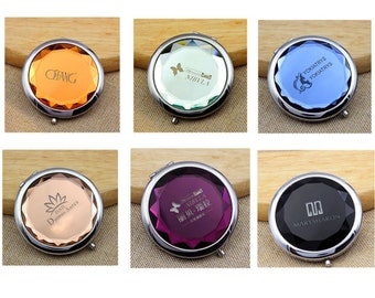 Personalized Pocket Mirror, Compact Mirror, Double Sided Mirror, Makeup Mirror, Crystal Mirrors, Wedding Gifts