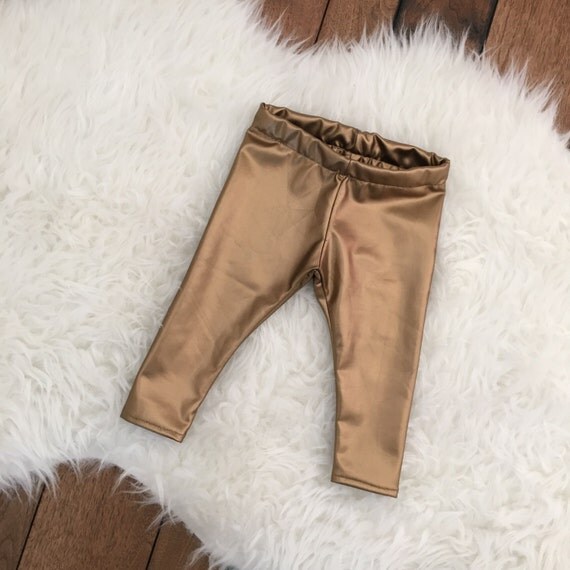 Gold Baby Leggings Faux Leather Gold Leggings Unisex Baby