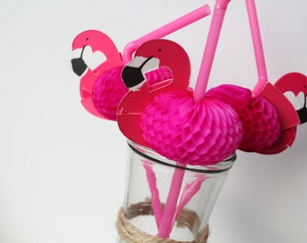 12 Pink Flamingo Party straws, Alice in Wonderland Party decor, Pink Garden party straws