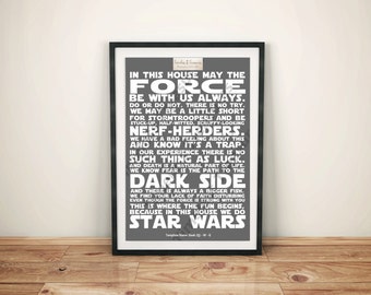 Geek (Q) - In This House We Do Star Wars (White on Grey Background)