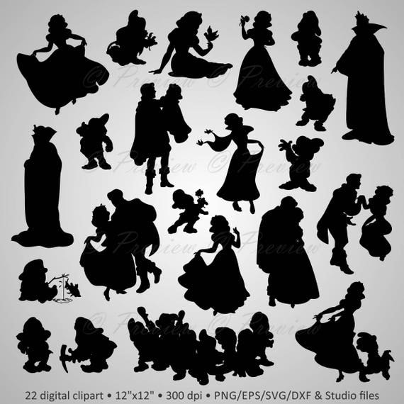 Download Buy 2 Get 1 Free! Digital Clipart Silhouettes "Snow White ...
