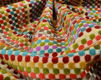 Soft Woven Jacquard Velvet Bright Coloure Geometric Polka Dot Pattern Upholstery Fabric For Sofas Curtains & Furnishings - Sold By The Metre