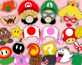 Digital Super Mario Photo Booth Props, Printable Super Mario Party Photobooth Props, Instant Download Super Mario Birthday Party Props 0054