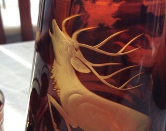 Amber ground glass decanter and glasses