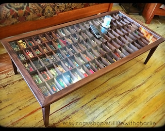 Handmade Walnut Modern-Style Shadow Box Coffee Table for Vintage Kenner Star Wars Figures