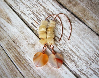 Citrine earrings Yellow earrings Mother gift friend Wire earrings Copper wire earrings Wedding earrings Drop earrings Her gift Gem earrings