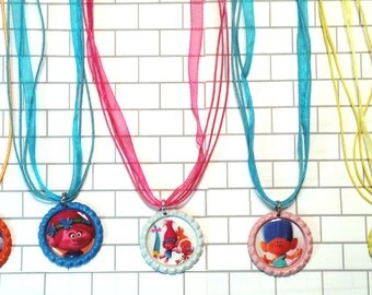 Troll Bottle Cap Necklaces, Finished Bottle Cap Necklaces, Trolls, Necklaces