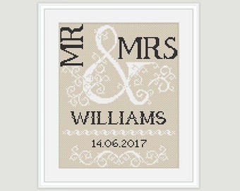 Wedding Cross Stitch Pattern - Scheme for cross stitch- Mr & Mrs- Wedding Gift - Embroidery- PDF - INSTANT DOWNLOAD
