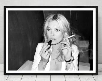 Smoking Kate Moss - Home Décor, Vintage poster, Fashion, Model, Print,