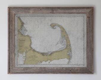 Cape Cod Map : Vintage Early 20th C. Nautical Map of Cape Cod, Massachusetts - Weathered Map