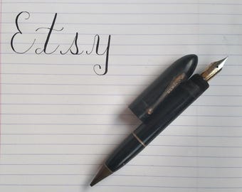 Vintage Packard Calligraphy Fountain Pen, Nib, & Vintage Pencil, Signature 14KT Gold Plated 8 Nib