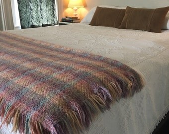 Pink & Purple Plaid Vintage Irish wool blanket - Tapestries Ireland Ltd., Designed by Helena Ruuth
