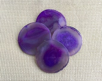 Purple Agate Coasters set of 4pieces Large Agate Geode Slice Coasters Gold/Silver Rimmed Coasters for Wedding/Party/Dinner Home Decor 05