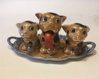 Lusterware Dog condiment with Salt & Pepper Six piece set