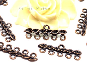 10 x connecteurs décor feuille couleur cuivre 26 X 10 mm