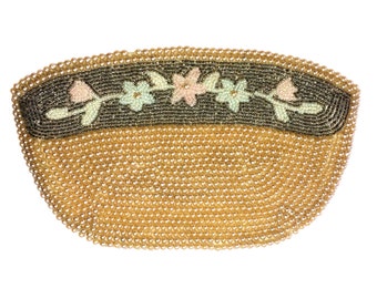 Beaded Champagne Pastel Floral Clutch Purse Bag Vintage