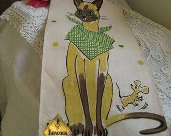 Vintage Cat Tea Towel~~Pure Linen