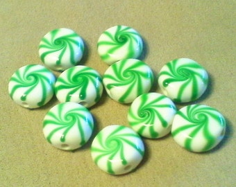 Peppermint candy beads; lampwork glass, Christmas peppermint candy, beads, approximately 14x7mm, 4pcs/3.60.