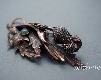 Thistle copper brooch Shawl pin Scarf pin copper brooch shawlpin Scottish Thistle botanical jewelry Viking fibula Nordic brooch Thistle pin