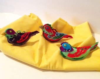 Christmas Ornaments, Bird Ornaments, Set of 3,Christmas Decorations,Christmas Ornaments,Felt Ornaments,Tropical Birds,Decor CTO136A