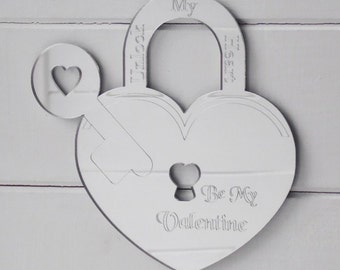 Be My Valentine Heart Padlock & Key Acrylic Mirror