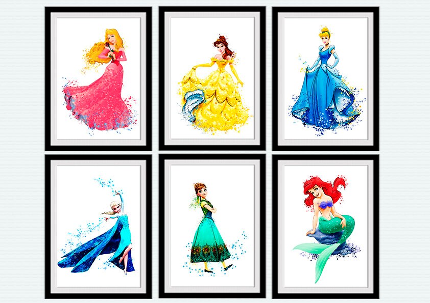 Disney princess poster Set of 6 Disney wall decor Girls room