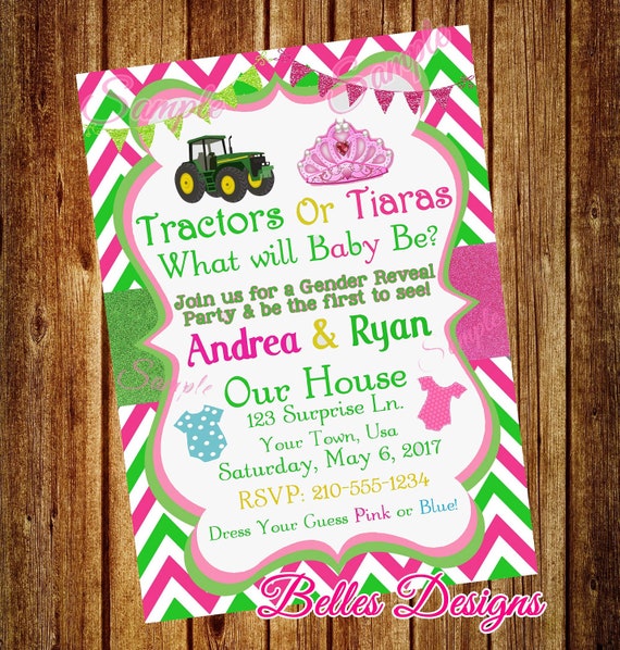 Tractors Or Tiaras Gender Reveal Party New baby Baby