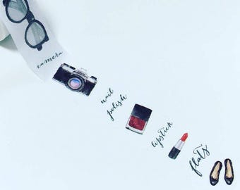 Lipstick washi tape, camera washi tape, nail polish washi, fashion washi tape