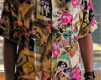 Jams World Shirt, French Postcard, Made in Hawaii, All Rayon, Genuine Jams World, Hawaiian Shirt, Bright Colors, Mens Beach Wear, Jams World