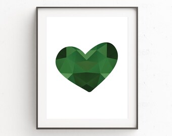 Green Abstract Art Prints, Love Heart, Geometric Wall Art, Love Print, Heart Print