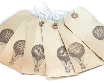 Hot Air Balloon, Gift Tags, Tea Stained Gift Tags, Vintage Style Tags, Steampunk Hang Tags, Merchandise Tags, Journaling Tags, Party Decor